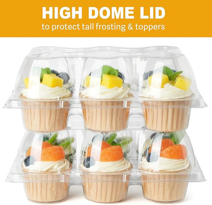LotFancy Cupcake Containers 6 Count, 10 Sets, Clear Plastic Cupcake Boxes, Disposable Cupcake Carriers with Detachable Tall Dome Lid, BPA Free, Standard Size