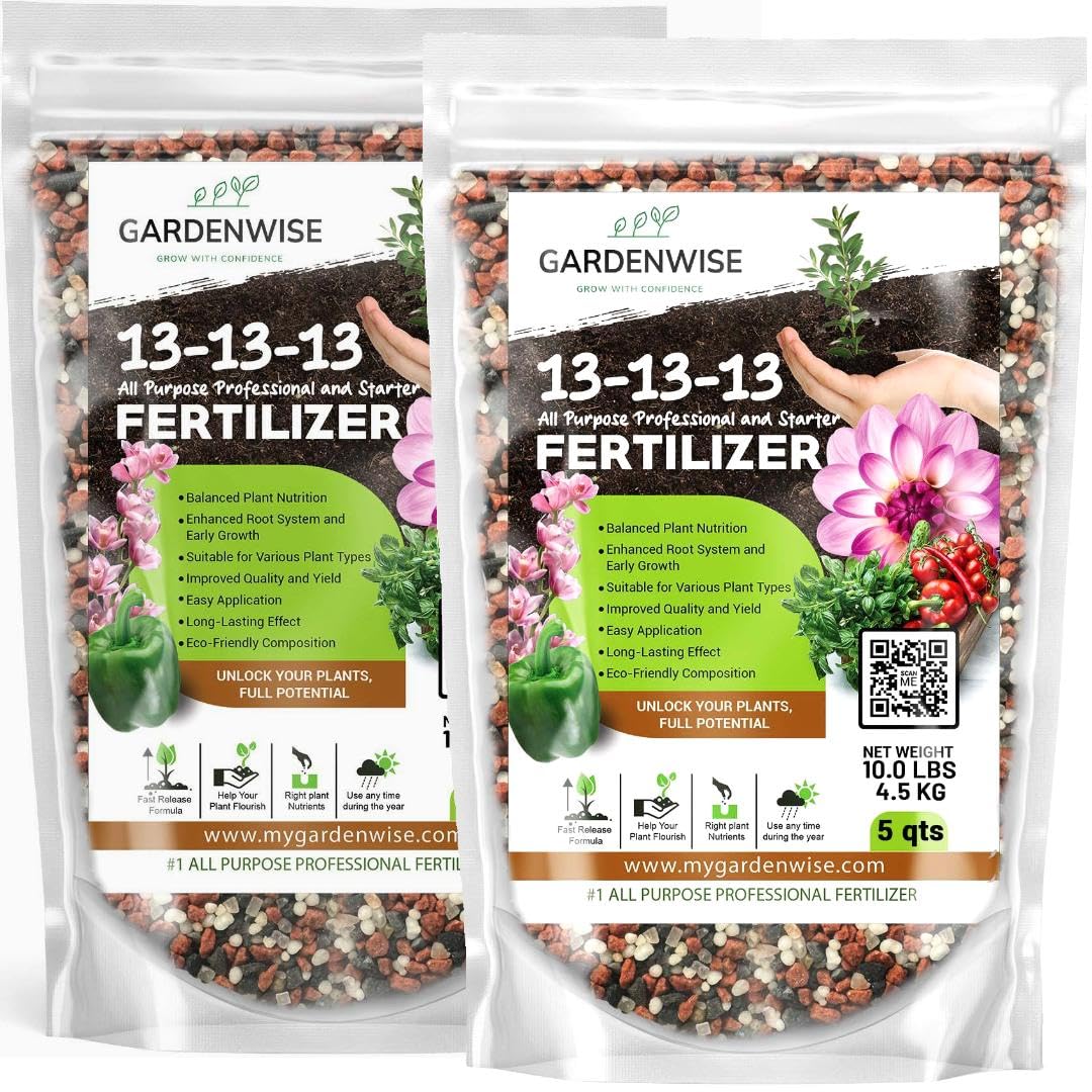 13-13-13 Slow Release Granular Fertilizer – All Purpose Plant Food 13 13 13 for Outdoor Grass, Vegetables, Roses, Flowers, Shrubs, Trees. Lawns, Gardens, Potted Plants (10 quarts)