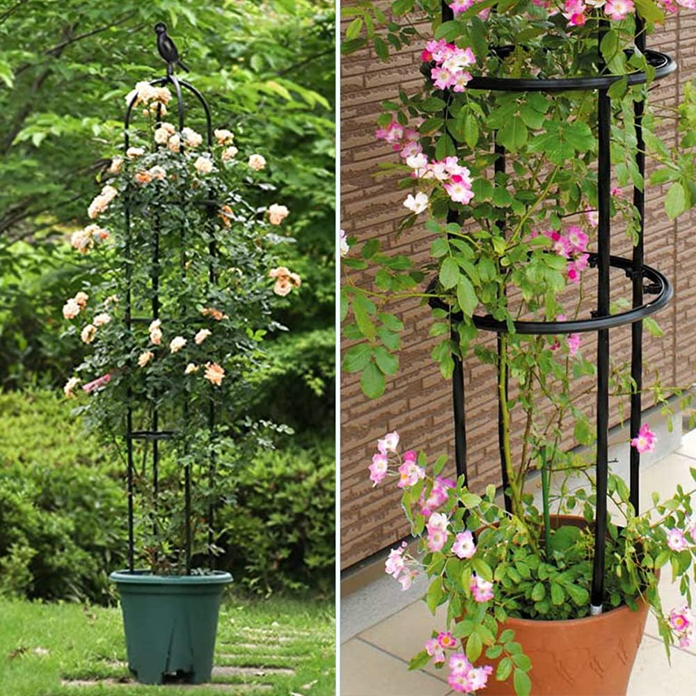 6ft Garden Obelisk Trellis for Climbing Plants-Rustproof Metal Pipe with Heavy Duty Plastic Coated, Garden Outdoor Indoor Potted Plant Support for Clematis Vine Jasmine Support （Black）