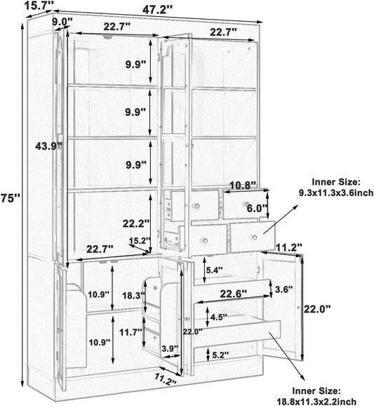 47" Tall Storage Cabinet Pantry Cabinet:with Pull-Out Trays for Kitchen | 47"Tall Storage Cabinet:With Doors and Shelves,Kitchen Pantry Cabinet With Hutch,4 Drawers,Pantry Storage With Pull-out Trays