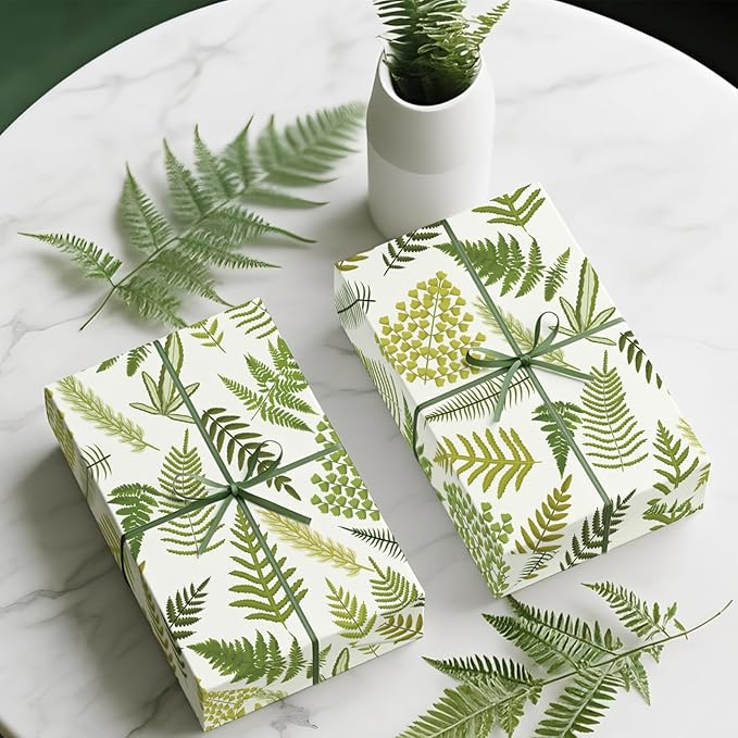 WRAPAHOLIC Fern Wrapping Paper Roll - Mini Roll - 17 Inch x 33 Feet - Woodland Fern Botanical Wrapping Paper Perfect for Birthday, Wedding, Baby Shower