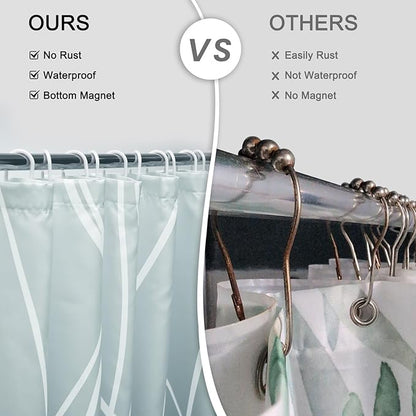 Punkray Ombre Teal Striped Polyester Shower Curtain for Bathroom with Hooks, Shower Curtains for Bathroom, Waterproof Bath Accessories Hotel Style - Machine Washable 72 x 72