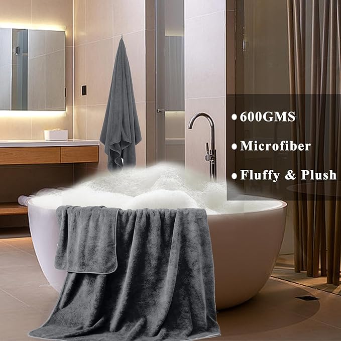 MINCHI 4 Piece Oversize Bath Towels Set, Ultra Soft Absorbent Bathroom Towel for Home and Hotel Shower Towel Oversized Bath Sheet, 35x70 Large Bath Towels 600 GSM, Dark Gray