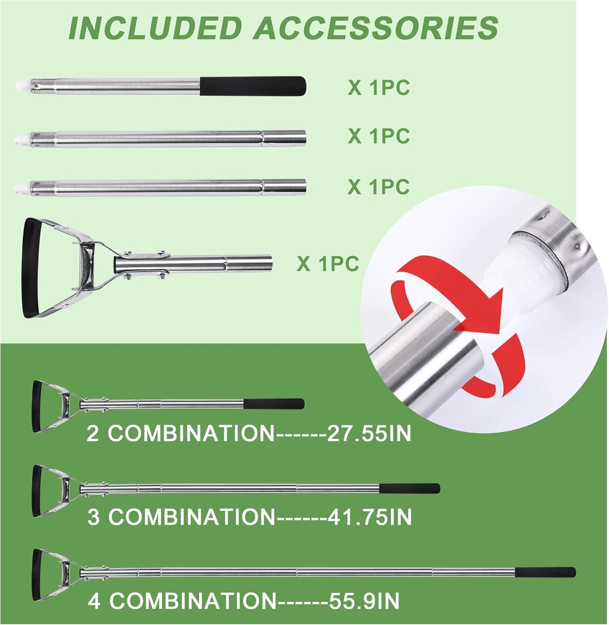Garden Hoe for Weeding Long Handle Hula Hoe Stirrup Hoe Garden Tool Stainless Steel Poles Adjustable Long Handle Weeding Hoe, 55.9 INCH