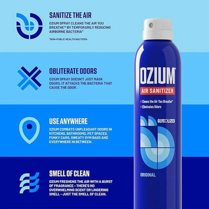 Ozium 8 Oz. Air Sanitizer & Odor Eliminator for Homes, Cars, Offices and More, Original Scent, Pack of 1