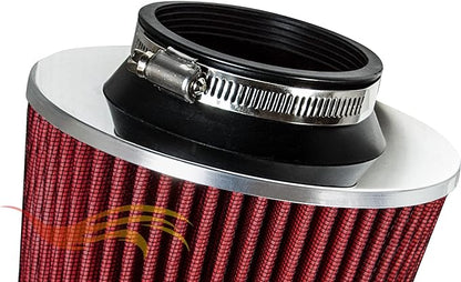 Rtunes Racing Universal Clamp-On Air Filter, Standard Cone, Dry Washable Design, Multiple Inlet Sizes (Red, 3.5" Inch)