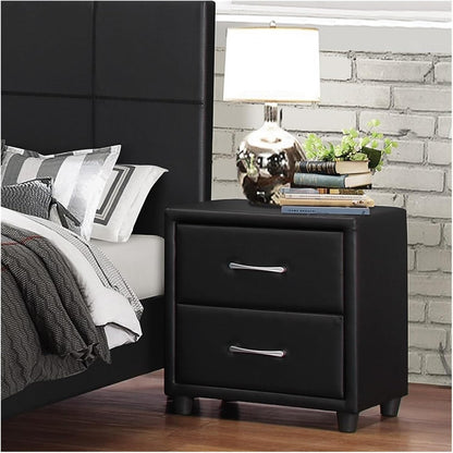 Contemporary Durable Faux Leather Covering Nightstand of Drawers Silver Tone Bar Pulls Stylish Furniture,for Small Spaces