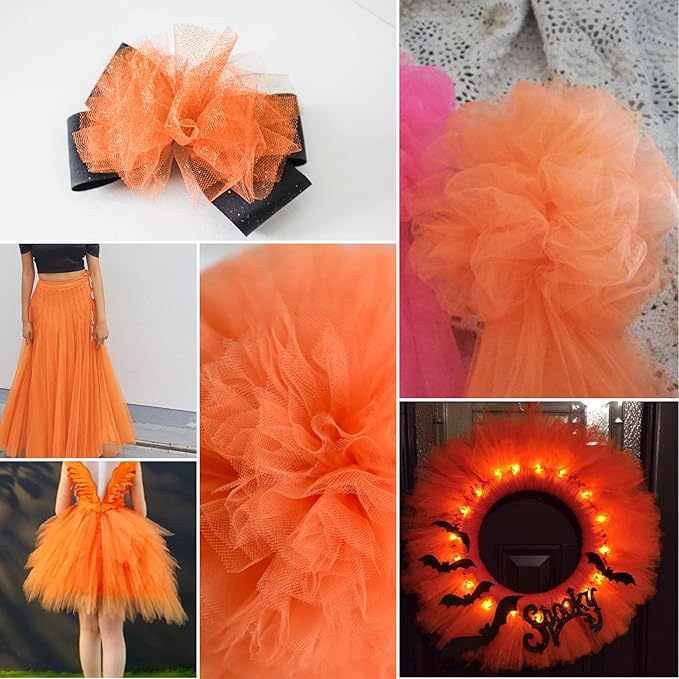 Orange Tulle Fabric Rolls 6 Inch by 100 Yards (300 feet) Fabric Spool Tulle Ribbon for DIY Orange Halloween Tutu Bow Baby Shower Birthday Party Wedding Decorations Christmas Craft Supplies
