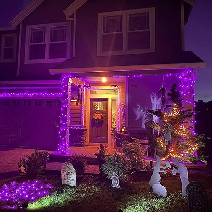 JMEXSUSS 400 LED Purple String Lights Indoor Outdoor Waterproof, 132ft Purple Halloween Lights Plug in with Remote, 8 Modes Christmas Light for Bedroom Party Patio Deck Halloween Christmas Tree Decor