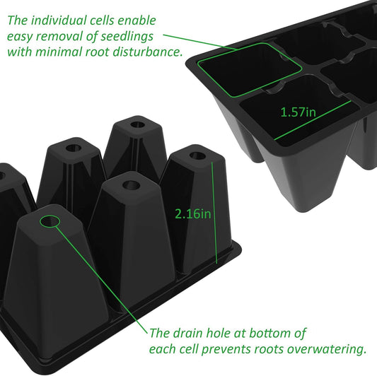 Gardzen 30 Pack 6-Cell Seed Starting Tray for Seedlings, Plant Starter Trays with Drainage Holes for Seed Germination, 5.4x3.7 inches, Black