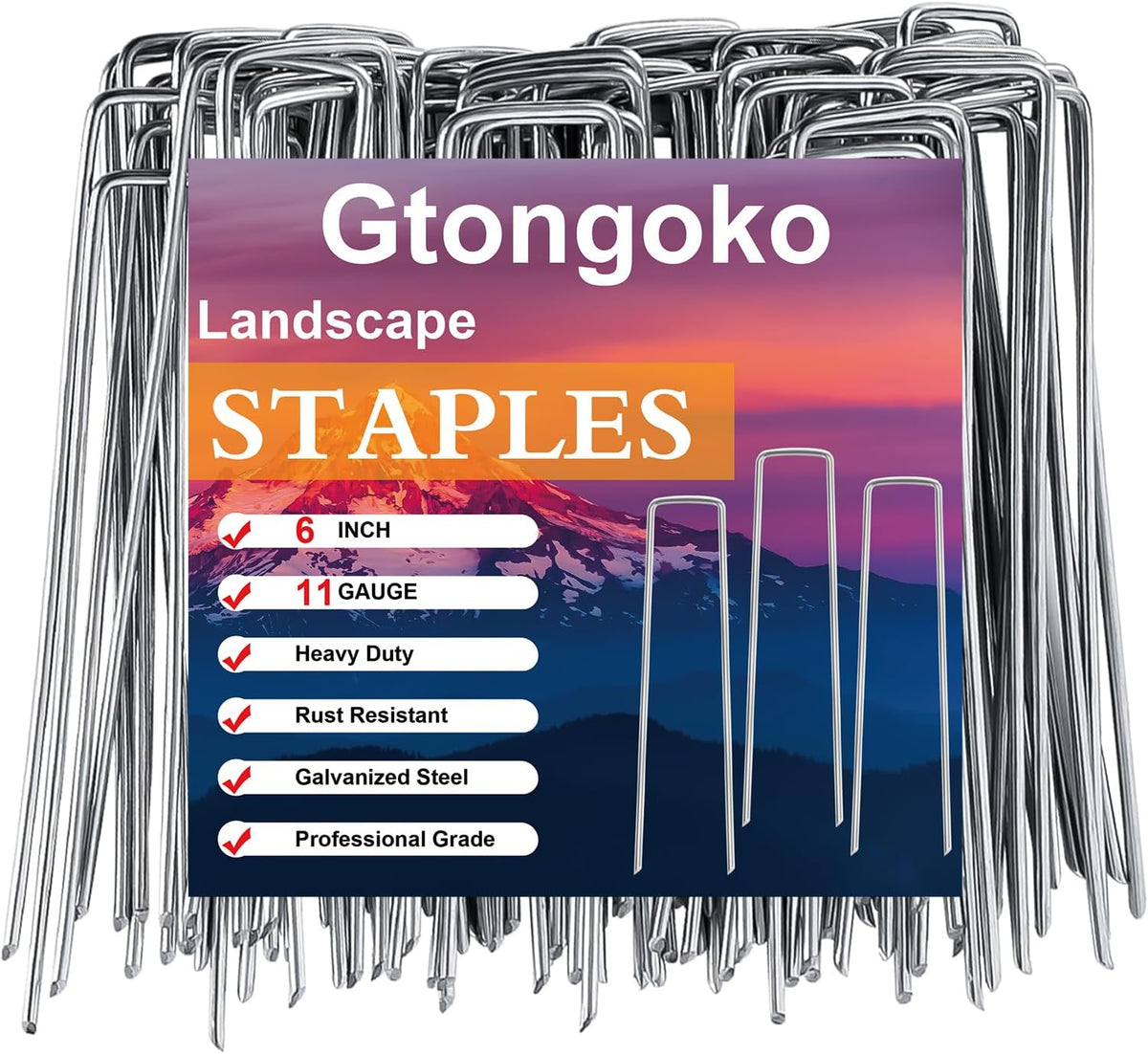 Gtongoko 200 Pack Galvanized Landscape Staples Garden Stakes Plant Cover Stakes 6 Inch 11 Gauge SOD Staples Fence Stakes for Landscaping Securing Weed Barrier Fabric, Decoration