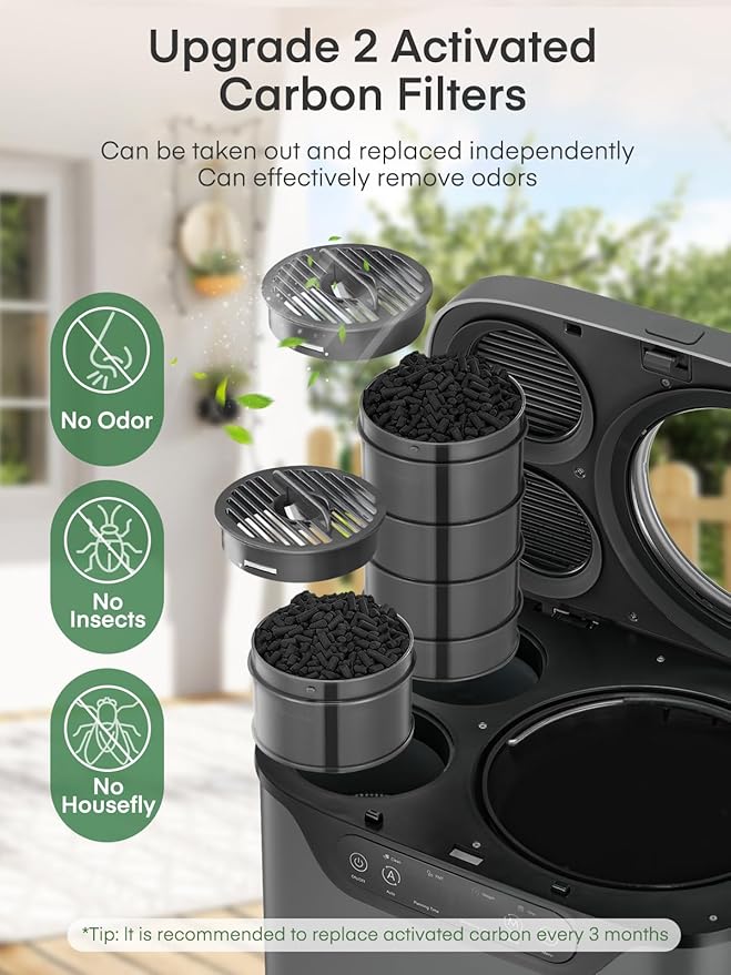 Electric Composter for Kitchen 4L, Countertop Compost Bin Indoor with Visible Window, LED Display, Auto-Clean, Carbon Filter, Odorless, Low Noise, Turns Waste into Natural Fertilizer