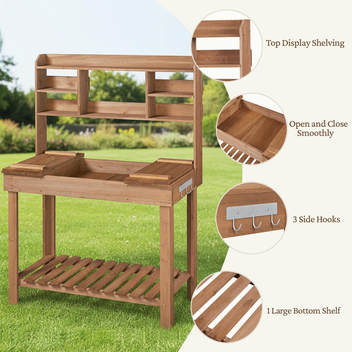 Yaheetech Outdoor Potting Bench, Sink, Display Rack & Storage Shelf,Brown