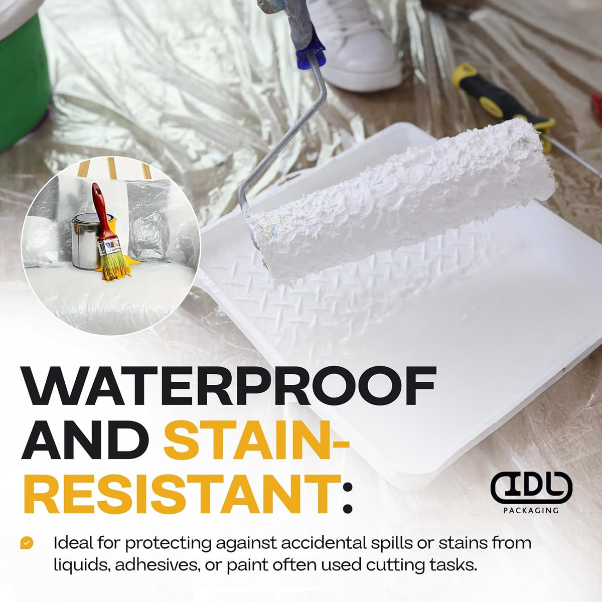 Plastic Sheeting 4 mil, 8' x 50' (400 sq.ft.), Pack of 2 - Thick Semi-Clear Plastic Sheeting for Construction, Painting, Drop Cloth, Slide&Slip - Heavy Duty LDPE Film Roll by IDL Packaging