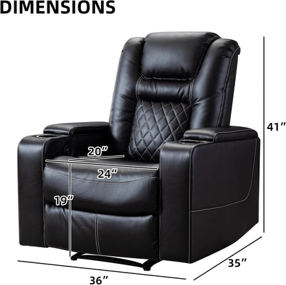 CANMOV Electric Power Recliner Chair with USB Ports and Cup Holders, Breathable Leather Home Theater Seating with Hidden Arm Storage (Black)