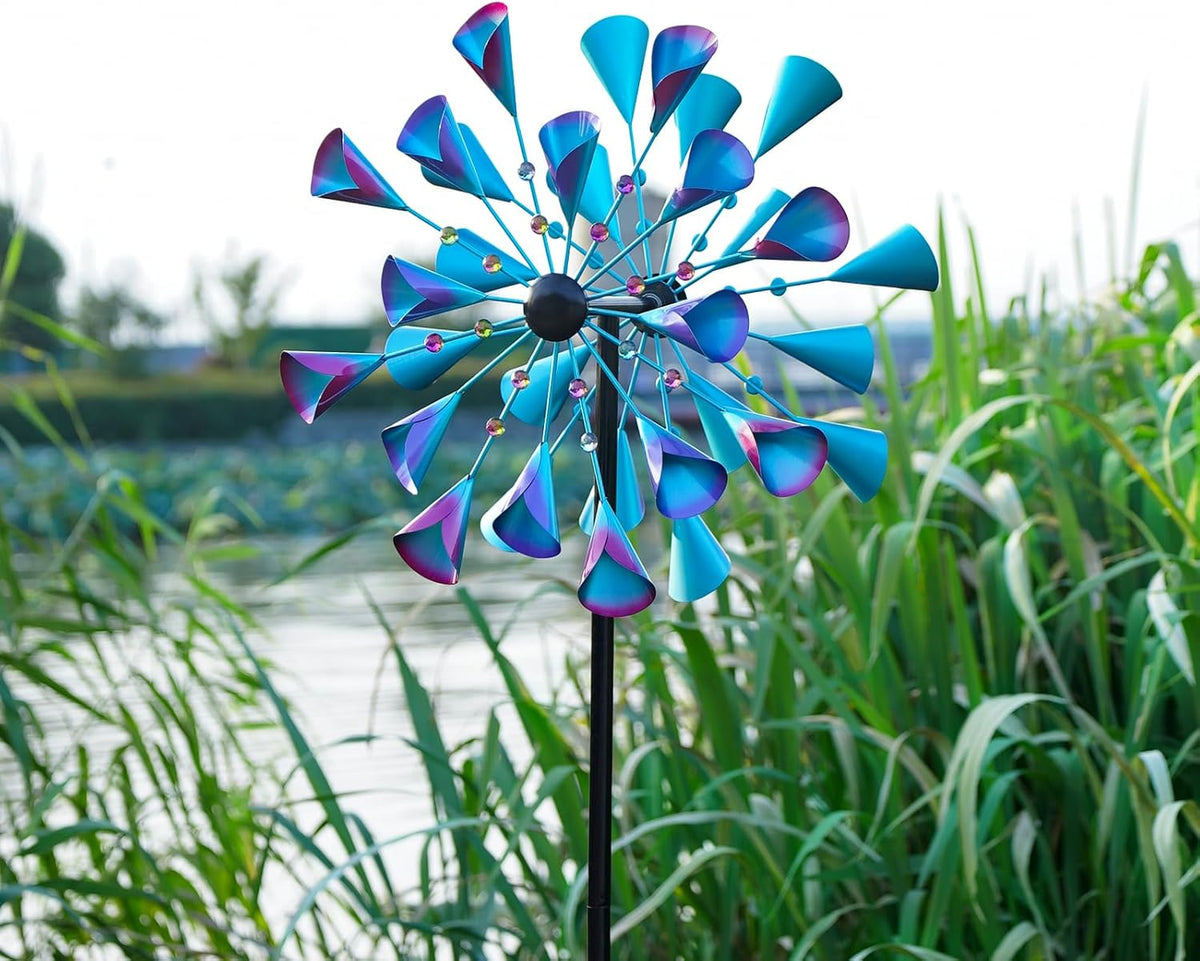 Decoroca Wind Spinner Choice for Families - 72in Large Outdoor Metal Wind Spinners - Pretty Outdoor Decor for Festival & Birthday Loves - 21" W x 72" H (Double Blades)