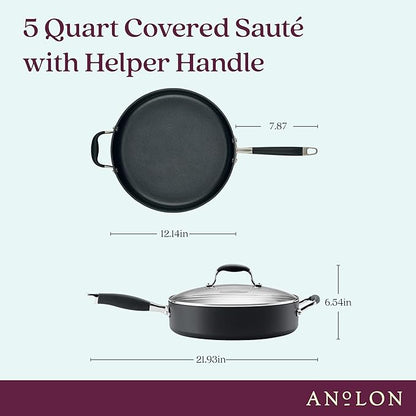 Anolon Advanced Home Hard Anodized Nonstick Sauté Pan with Helper Handle and Lid, 5 Quart - Onyx