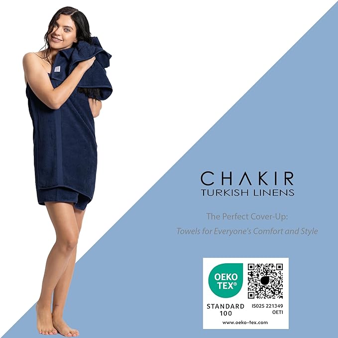 Chakir Turkish Linens | Hotel & Spa Quality 100% Cotton Premium Turkish Towels | Soft & Absorbent (4-Piece Bath Towels, Navy)