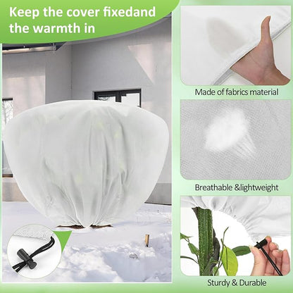 12 Pcs Winter Plant Covers Freeze Protection 39.4x23.6 Inch Horizontal Shrub Tree Rose Plant Protection Bags Frost Blanket with Drawstring for Fall Winter Outdoor Garden Planting (White)