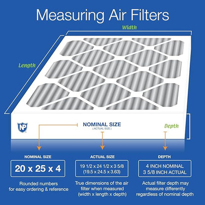 Nordic Pure 20x25x4 (Actual Size: 19 1/2 x 24 1/2 x 3 5/8) Furnace Air Filters MERV 10 Pleated + Carbon 6 Pack