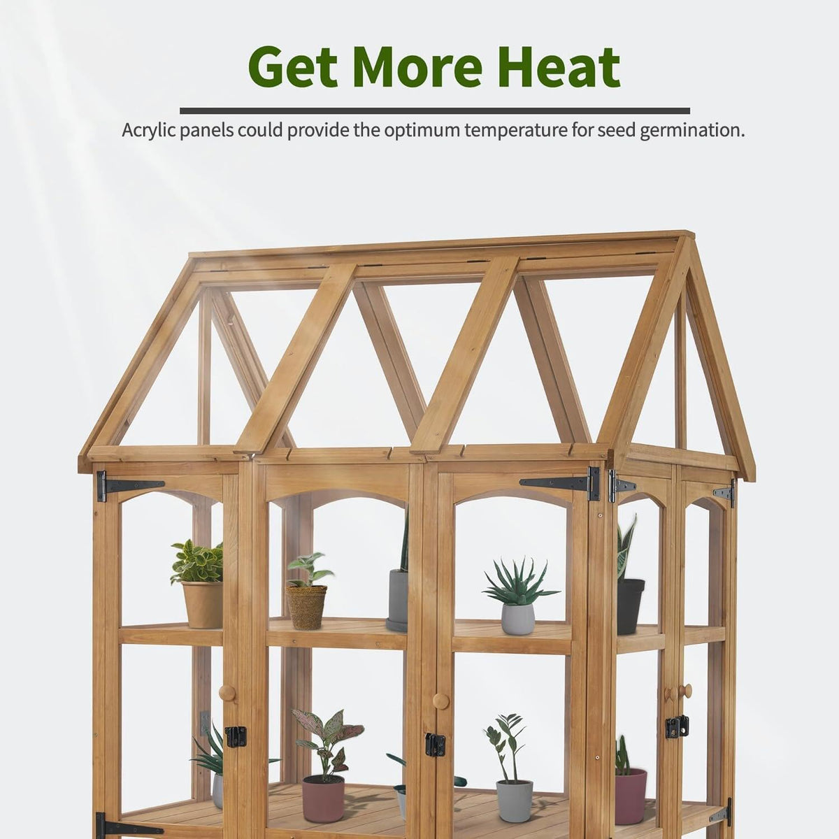 MCombo Wooden Greenhouse, Outdoor Greenhouse with Adjustable Roof Vent and 6 Lockable Door for Backyard/Outdoor Use, (48 x 38.8 x 83.9 Inches) 0851 (Natural)