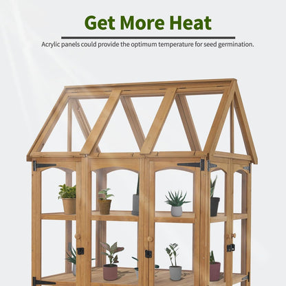 MCombo Wooden Greenhouse, Outdoor Greenhouse with Adjustable Roof Vent and 6 Lockable Door for Backyard/Outdoor Use, (48 x 38.8 x 83.9 Inches) 0851 (Natural)