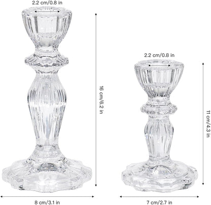 Glass Candlestick Holders Set of 6, Clear Stripe Taper Candle Holders for Table Centerpiece, Home Decorations, Wedding and Party