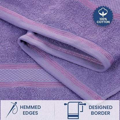 Casa Lino Bath Towel Set of 8 (2 Bath Towels, 4 Wash Cloths & 2 Hand Towels for Bathroom) - 100% Cotton - Highly Absorbent & Quick Dry - Guest Room Essentials for Bathroom Set - (Purple)
