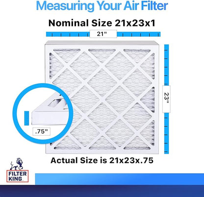 Filter King 21x23x1 Air Filter | 3-PACK | MERV 8 HVAC Pleated A/C Furnace Filters | MADE IN USA | Actual Size: 21 x 23 x .75"