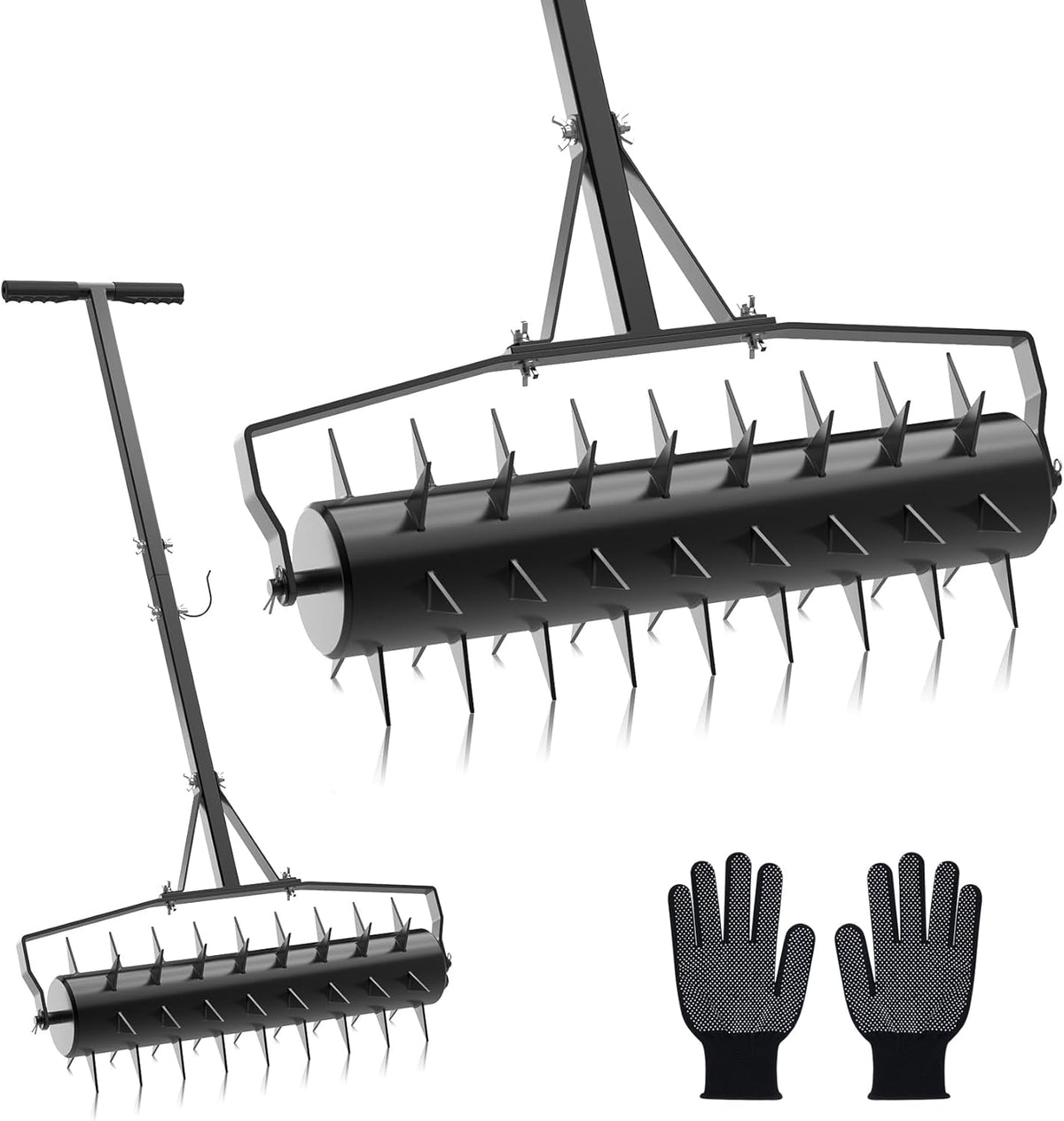 Seeutek 23 Inch Rolling Lawn Aerator - Upgraded Heavy Duty Aerator Lawn Soil Penetrator Spikes w/ 3 Adjustable Height Handles, Manual Aerator Lawn Tool for Garden Yard
