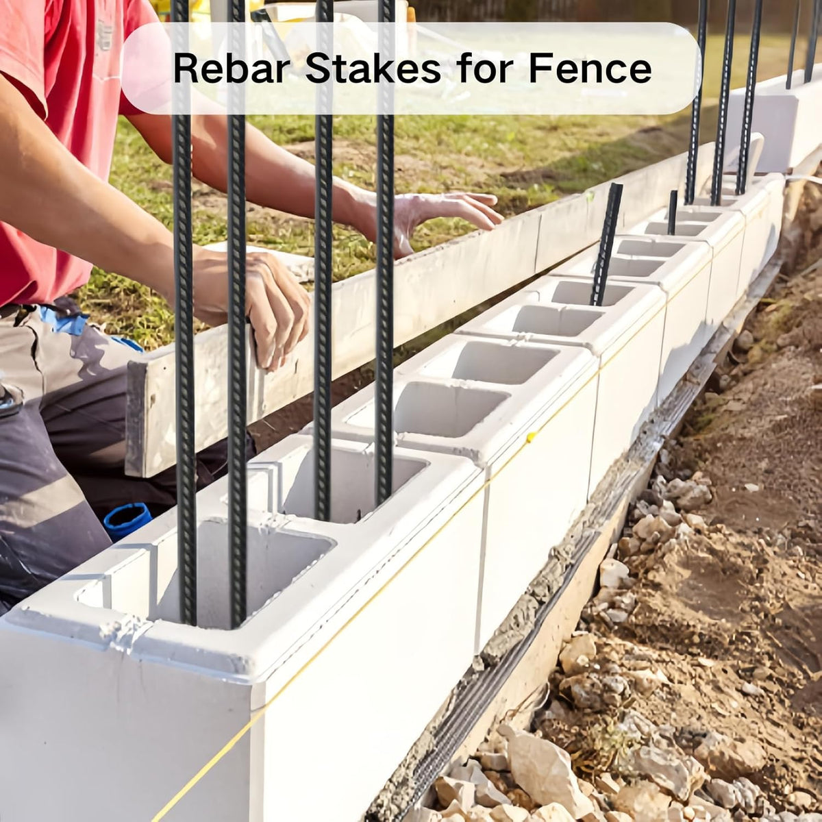 Rebar Stakes 24 Inch 40 Pack Straight Ground Stakes 1/4 Inch Diameter Heavy Duty Metal Spikes with Chisel Point End for Landscape Timber, Cement and Concrete Form, Black
