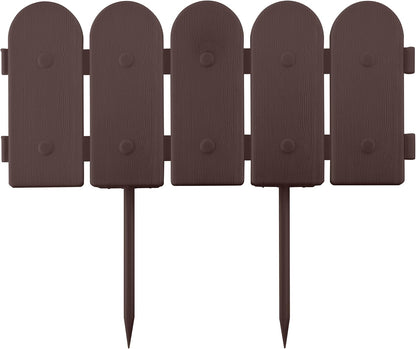 Evelyne Garden Border Plastic Edging: Wooden Fence Design - 8pcs Brown Yard Landscaping Fence Liner Lawn Edge Barrier - 10ft Kit of Decorative Lawn Panels Elements -Landscaping Edging-GMT-10374-A08
