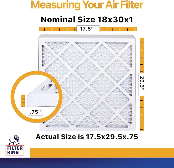 Filter King 18x30x1 Air Filter | 6-PACK | MERV 13 HVAC Pleated A/C Furnace Filters | MADE IN USA | Actual Size: 17.5 x 29.5 x .75"
