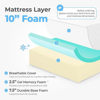Neo Sleep 10 Inch Cal King Cooling Gel Memory Foam Medium Firm Mattress Cool Sleep Pressure Relief CertiPUR-US Certified Foam, Mattress-in-a-Box Kids and Adults No Fiberglass (California King, 10 in)