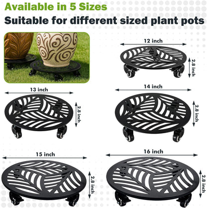 2 Packs Metal Plant Caddy with Wheels 13” Heavy-duty Wrought Iron Rolling Plant Stands with Casters Indoor and Outdoor Plant Pot Roller Base Plant Saucer Movers Black, Strong Load Capacity