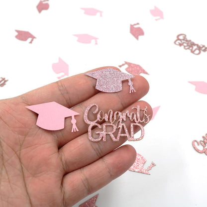 200PC Rose Gold Pink Graduation Confetti Decorations Class of 2026 Glitter Congrats Grad Confetti for Table Graduation Cap Scatters for Pink Grad Party decorations 2026