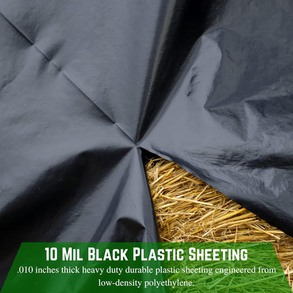 Farm Plastic Supply - Black Plastic Sheeting - 10 mil - (24' x 100') - Polyethylene Vapor Barrier Sheeting, Black Painters Tarp, Roll of Heavy Duty Plastic