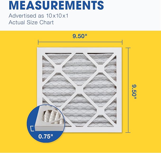 Aerostar 10x10x1 MERV 13-6 Count - Pleated Furnace & Air Conditioner Filters - Removes Bacteria, Dust, Cold & Flu Germs, Lint, Mold, Pet Dander, Allergy-Causing Pollen, Smog, Smoke & Viruses