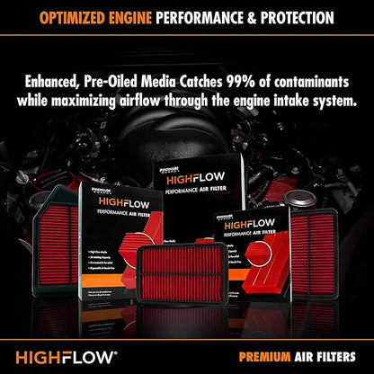HIGHFLOW High Performance, Pre-Oiled Disposable Engine Air Filter PA99479X | Fits 2018-2025 Chevrolet Express 2500, 2021-2025 Express 3500, 2021-2025 GMC Savana 3500, 2018-2025 Savana 2500