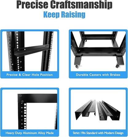 Raising Electronics Server Rack Open Frame Rack 4 Post 19 inch Adjustable Server/Audio Rack Cold Rolled Steel(27U,31 Depth)