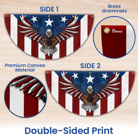 FLAGWIX American Flag Patriotic Eagle American Non-Pleated Fan Flag TPT1636F, 1.5x3 ft, 4 Pack Suitable for Outdoor and Indoor
