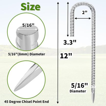12 Inch Ground Stakes Heavy Duty J Hook 30-Pack Metal Spikes Galvanized Ground Hooks Anchors Rebar Ground Stakes for Fence Tent Gazbo Bounce House and Outdoor Decorations Inflatables