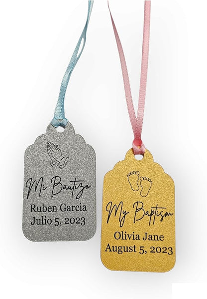 Mi Bautizo Baptism Christening Personalized Thank You Tags 20 pcs - More Colors Available (silver shimmer)