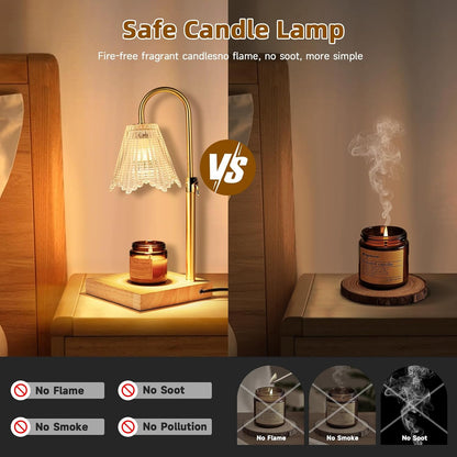 Candle Warmer Lamp with Timer Dimmer, Adjustable Height Electric Candle Warmer with 2 Bulbs, Wax Warmer for Home Decor, GIFS for Mother Day, Christmas, Wooden Based
