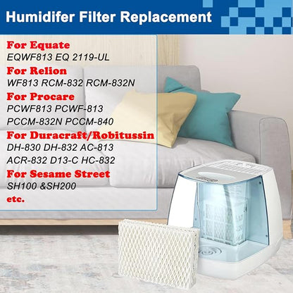 6 Pack WF813 Humidifier Filter Replacement, Upgraded Humidifier Wick Filter for ReliOn RCM-832 RCM-832N, for ProCare PCWF-813 PCCM-840, for Equate EQWF813 EQ 2119-UL Cool Mist Humidifier Filters