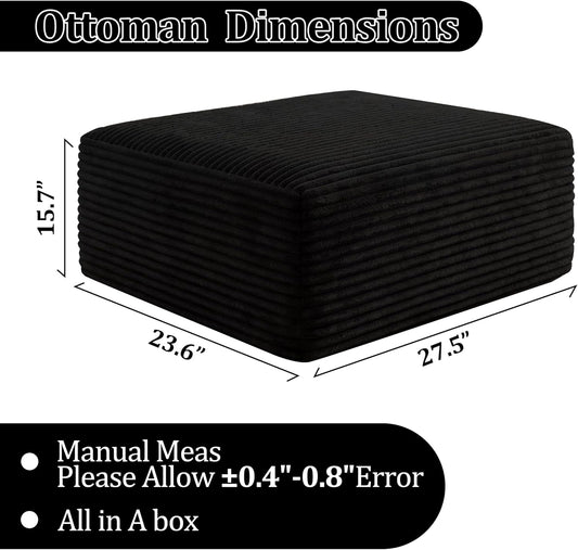 Ottoman, Modern Corduroy Cloud Foot Rest Foam Support, Oversized Modular Sectional Sofa Stool for Living Room, Bedroom & Small Spaces, No Assembly Required (Black, Ottoman)