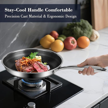12 Inch Hybrid Non Stick Frying Pan Set Skillet Stainless Steel Skillet Chef's Pan with Matching Lid, PFOA-Free Non-Toxic Cookware, Dishwasher & Oven Safe, Induction Compatible All Cooktop