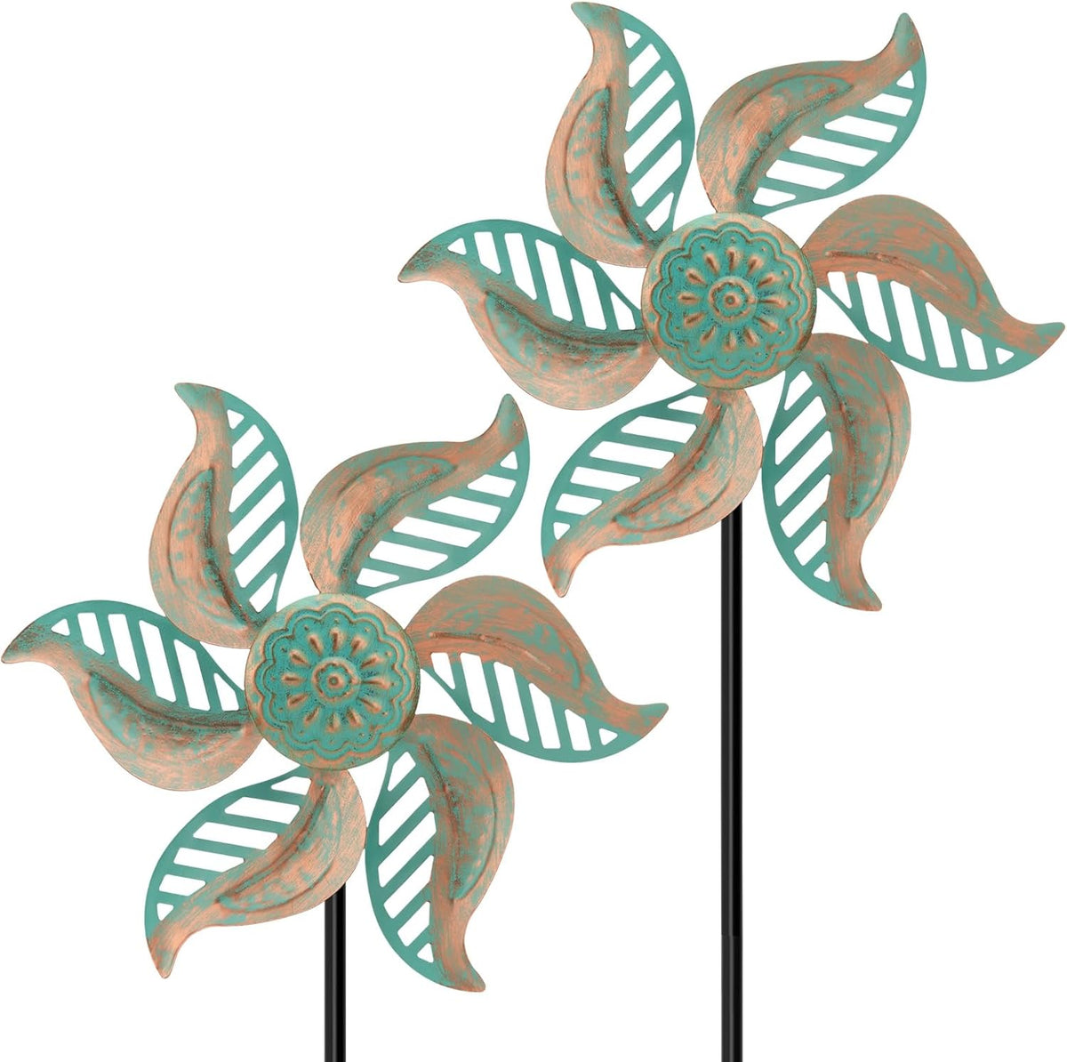 2 Pack Wind Spinner Outdoor Metal Vintage Green,Garden Pinwheels Waterproof Wind Sculptures, Small Windmills for Yard Lawn Outdoor Patio Lawn Garden Decor