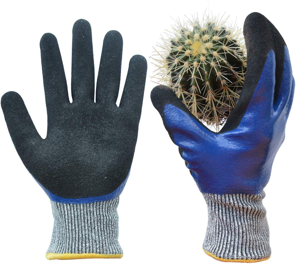 GLOSAV Durable Gardening Gloves for Men, Heavy Duty Nitrile Garden Gloves, Double Coated Work Gloves, Cut Resistant, Puncture Proof, Water Resistant, Touch Screen (Large)