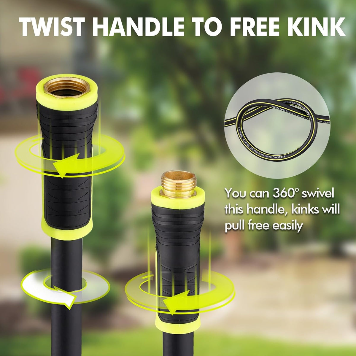 Garden Hose 100FT Heavy-Duty Premium 5/8'' Rubber 3-Layer Water Hose - Innovation Flexible Hybrid Lightweight Water Hose with Full Brass Male to Female Fittings (Green)